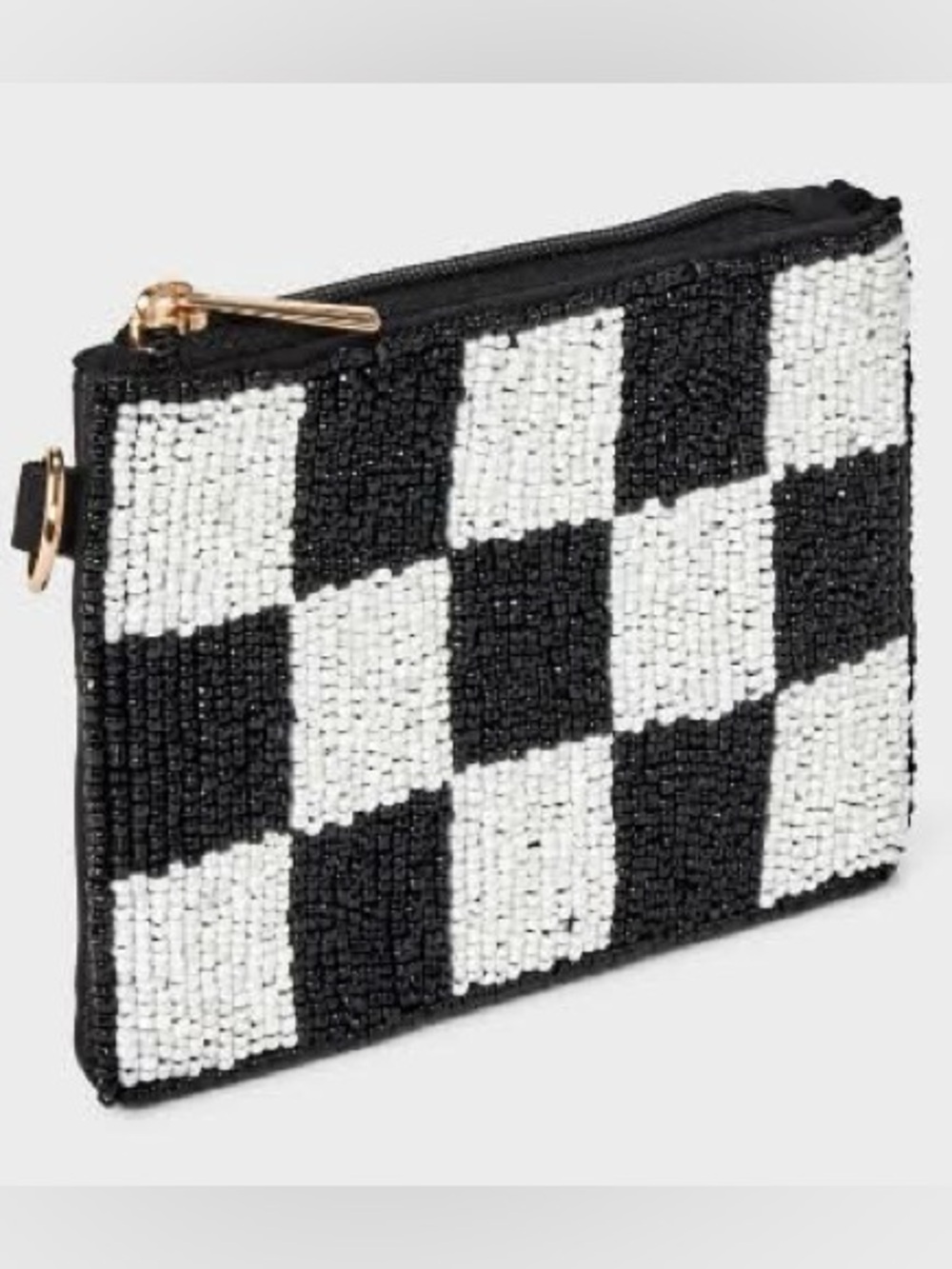 Universal Thread Checker Beaded Pouch Black and White